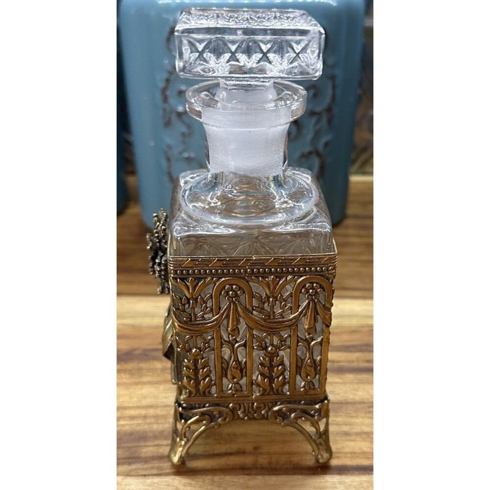 Vintage Gold Tone Ormolu Perfume Bottles & Jewelry Casket Set – Filigree - Picture 3 of 16